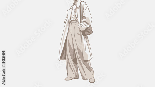 Elegant woman in stylish outfit with long coat and handbag