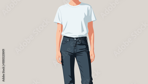Stylish man in casual white t-shirt and dark jeans standing