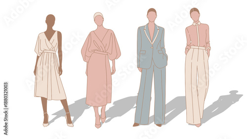 Elegant diverse women in stylish modern business casual outfits