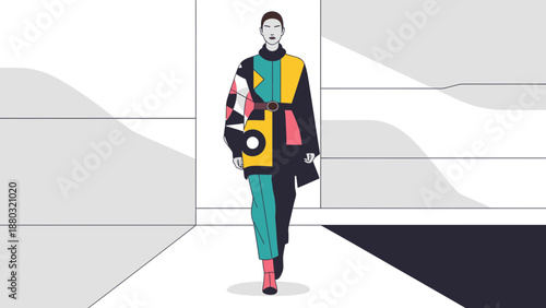 Fashionable woman walking confidently in modern outfit