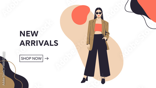 Fashionable woman in modern outfit with sunglasses standing confidently