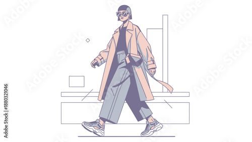 Fashionable woman walking confidently in modern cityscape