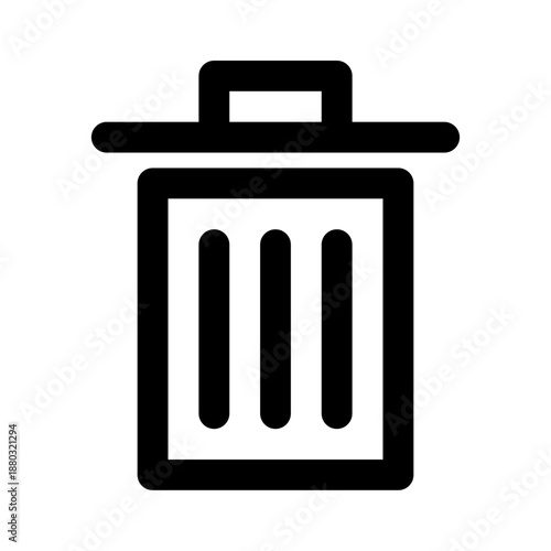 Black Garbage Can Vector Icon Isolated on White Background
