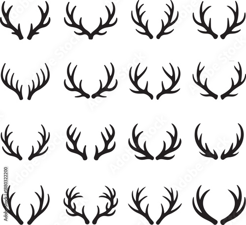 Vector deer antlers black icons set