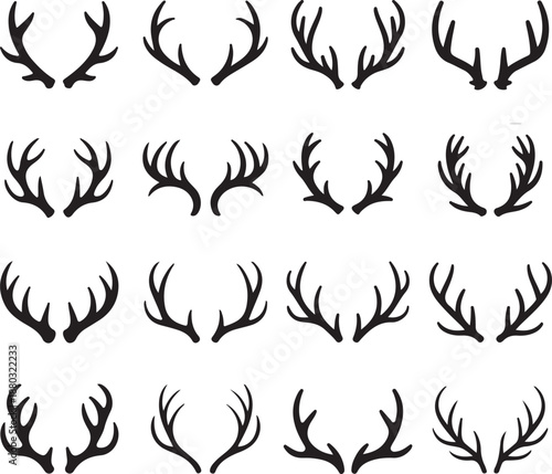 Vector deer antlers black icons set
