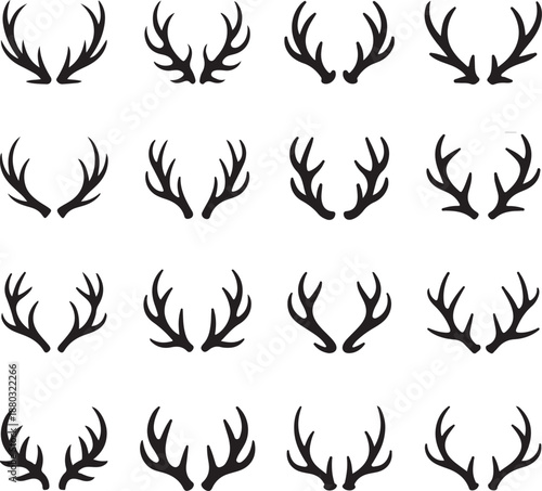 Vector deer antlers black icons set