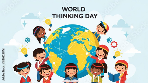 Diverse children celebrate world thinking day around the globe