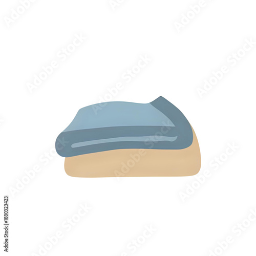 A simple, graphic illustration of a bed with a blue blanket, possibly unmade, viewed from the side on a plain background