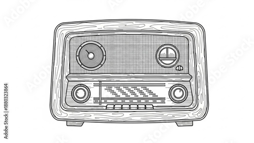 Vintage radio with dials and buttons on a white background