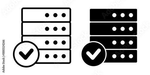 Server Check Black Icon Bundle for Verified System Status and Approved Data Operations