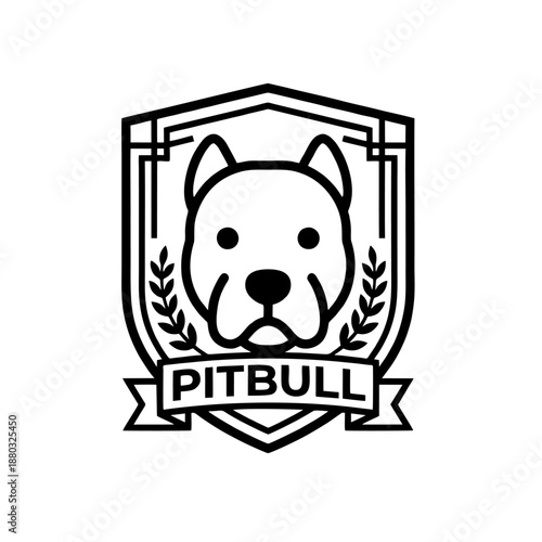 Pit Bull Crest Logo, Symmetrical Layout, Pit Bull Head Centered, Flat Black Vector Illustration