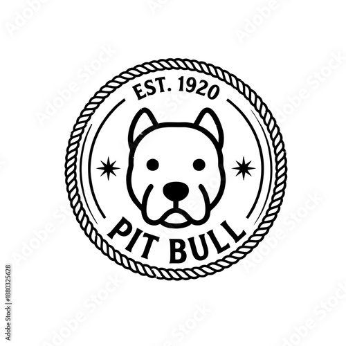 Vintage Pit Bull Logo, Retro Emblem, Simple Illustration, Monochrome Black Line Art
