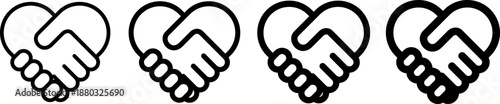 ハート型の握手をしている手のアイコン。信頼。団結。安心。パートナーシップ。（handshake heart icon. Unity symbol.）
