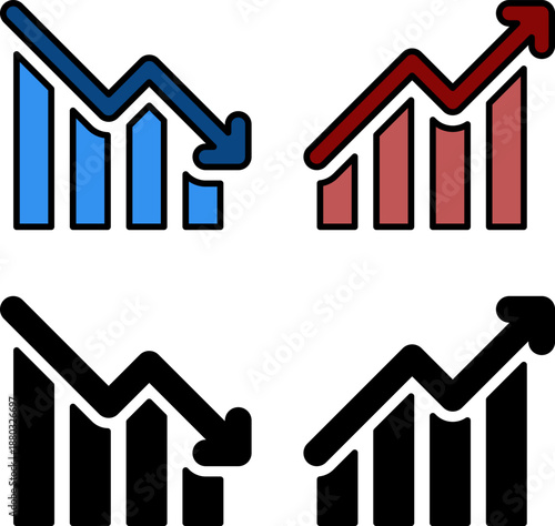 上昇グラフと下降グラフのアイコン。（Rising and falling graph icons.）
