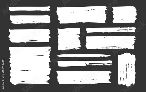 Square, rectangle frame with rough brush strokes and torn paper edges. Black border design for text layouts, rectangle shapes with grungy texture and distressed finish. Vector illustration