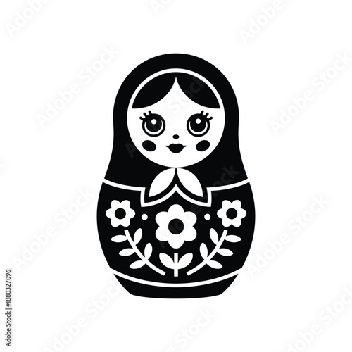 Russian Matryoshka Doll Icon – Cute Minimal Black and White Nesting Doll Folk Illustration