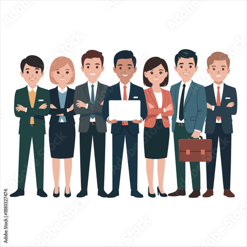 Professional Business Team Standing Together Flat Vector Illustration