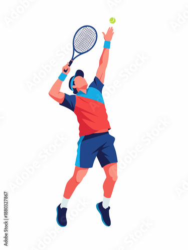 Athlete jumping for overhead smash tennis hit