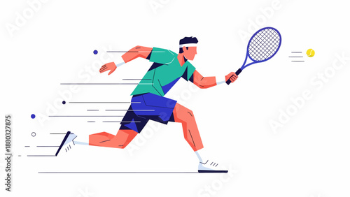 Fast tennis player running for a low volley shot