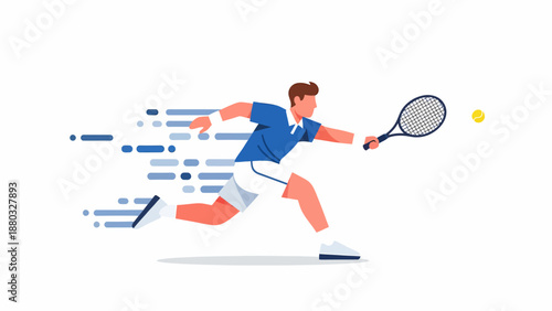 Tennis player sprinting across court for baseline shot