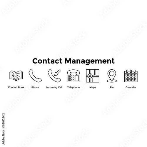 Contact Management Banner Web Icon Vector Illustration Concept For Contact Book, Phone, Incoming Call, Telephone, Maps, Pin, Calendar