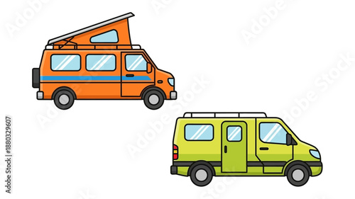 a cartoon drawing of two camper vans side by side