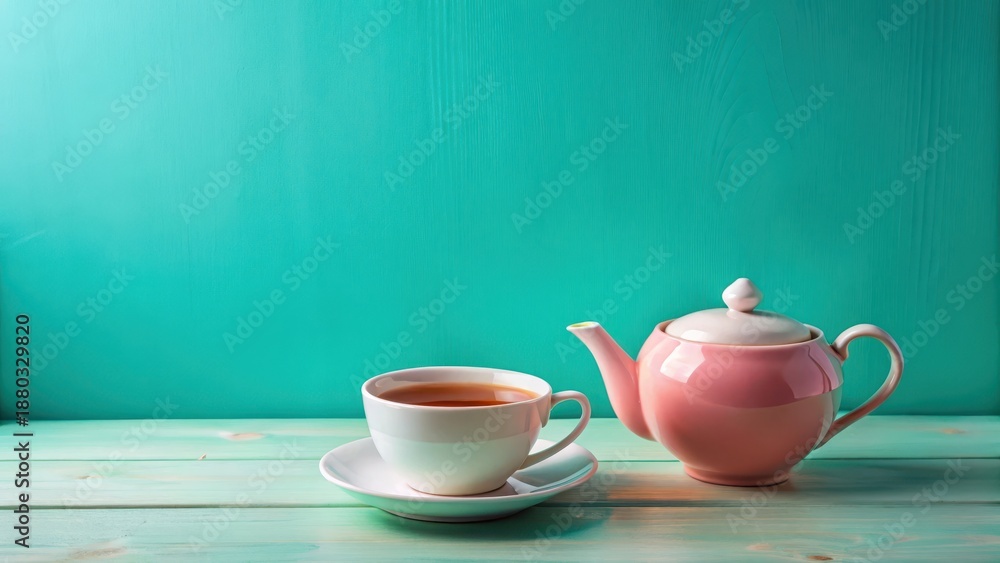 Fototapeta premium tea in turquoise pink background