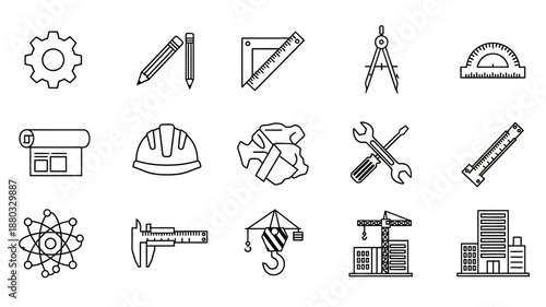 collection of various engineering and construction icons and tools