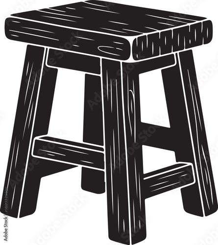 Simple black wooden stool with four legs illustration