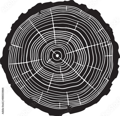Black and white tree stump cross section illustration detail