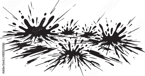 Black ink splatters on white background abstract art design