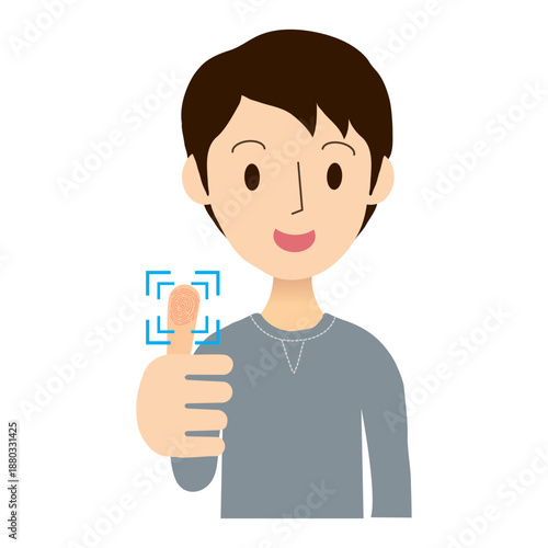 親指で指紋認証をする男性