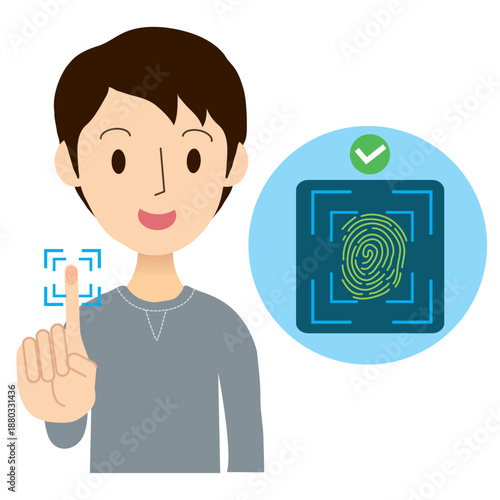 人差し指で指紋認証をする男性