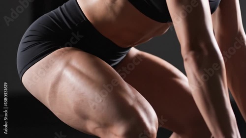 Detailed cinematic close-up of the human vastus medialis and lateralis leg muscles, demonstrating intricate anatomical structure and fiber definition in a professional slow-motion 4K render.