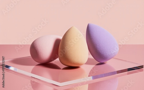 Wallpaper Mural Three Pastel Makeup Sponges on a Clear Acrylic Stand beauty blender pastel colors Torontodigital.ca