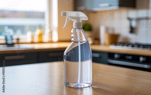 Wallpaper Mural Transparent Spray Bottle Filled With Clear Liquid On A Kitchen Countertop cleaning Torontodigital.ca