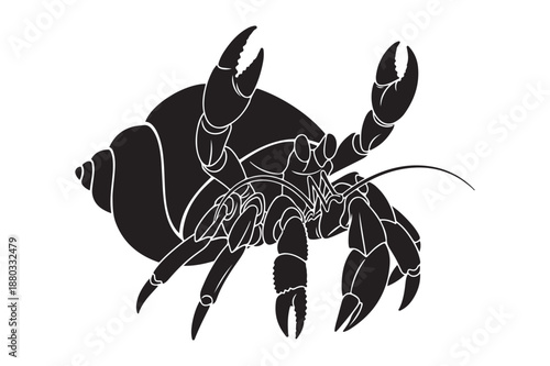 Hermit crab silhouette vector illustration, Black Hermit crab silhouette vector