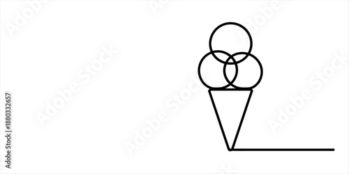 Simple line art drawing of an ice cream cone with three scoops on a white background Vector, illustration