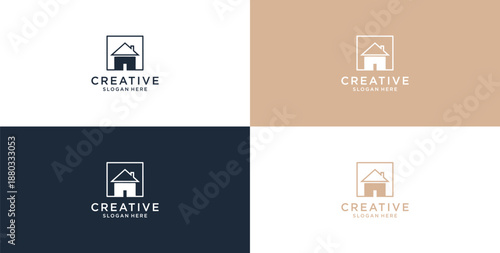 Minimalist House Logo Design with Line Style. Simple Real Estate Business Logo