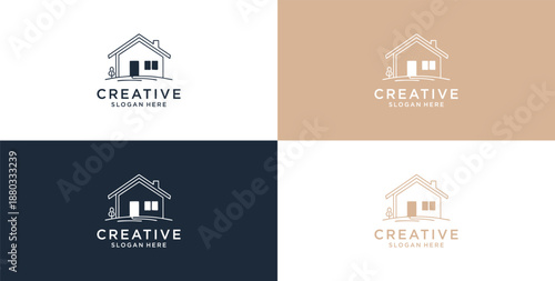 Minimalist House Logo Design with Line Style. Simple Real Estate Business Logo