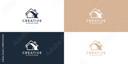 Minimalist House Logo Design with Line Style. Simple Real Estate Business Logo