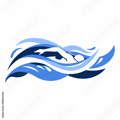 Abstract silhouette of swimmer moving through ocean waves