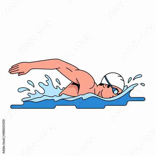 Male swimmer performing front crawl stroke in pool