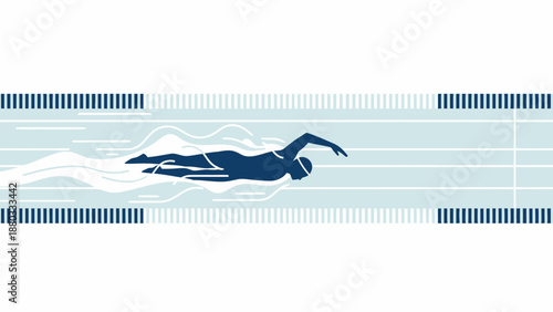 Minimalist silhouette of swimmer in racing lane