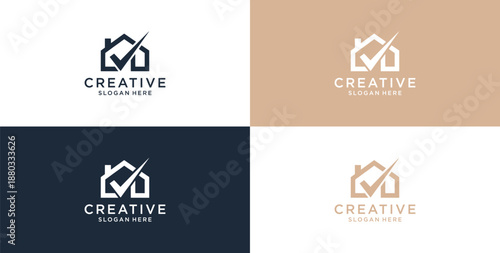 Minimalist House Logo Design with Line Style. Simple Real Estate Business Logo