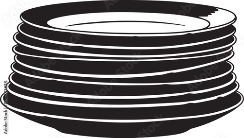 Stack of Empty Black and White Plates Illustration