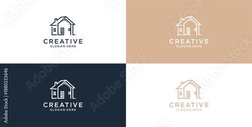 Minimalist House Logo Design with Line Style. Simple Real Estate Business Logo