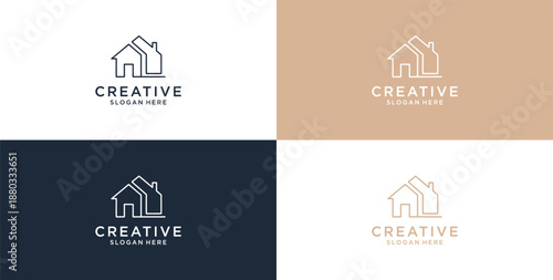 Minimalist House Logo Design with Line Style. Simple Real Estate Business Logo