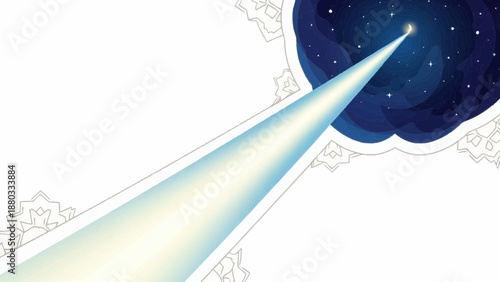 Illustration of comet tails pointing towards a starry night sky with celestial bodies