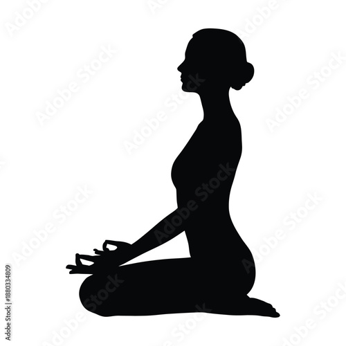 Pregnant woman silhouette sitting in a yoga lotus pose for meditation and health illustration